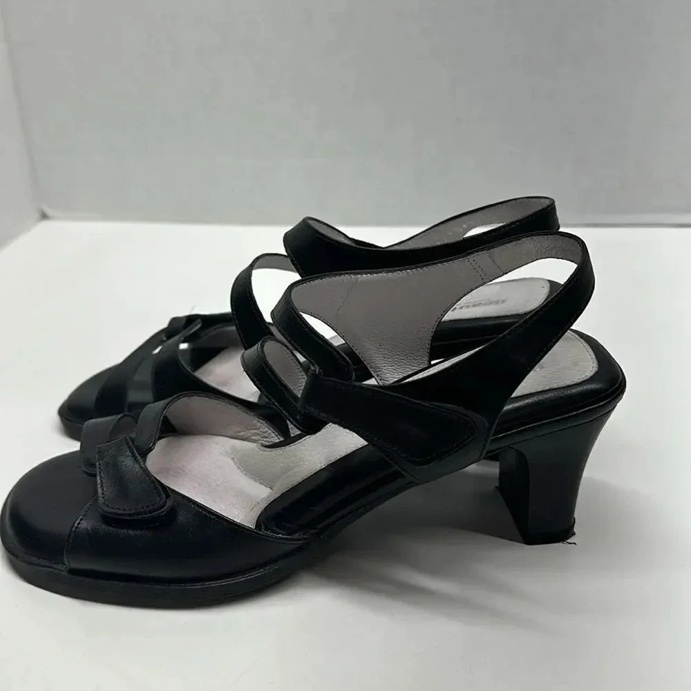 BeautiFeel High Heels Strappy Open Toe Anke Strap Leather Shoes Black Size US 8